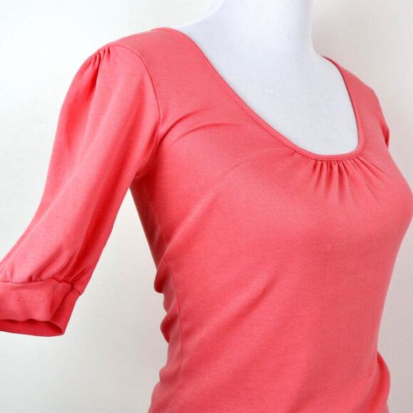 Michael Stars OS The Original Tee Scoop Neck Puff Sleeve Coral - Picture 6 of 8